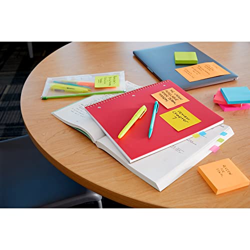 Post-it Super Sticky Notes, 3x3 in, 6 Pads, 2X The Sticking Power, Energy Boost Collection, Bright Colors (Orange, Pink, Blue, Green),Recyclable (654-6SSAU)
