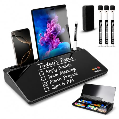 HURUC Desk Buddy Glass Desktop Whiteboard – Desk Board Buddy Hidden Storage
