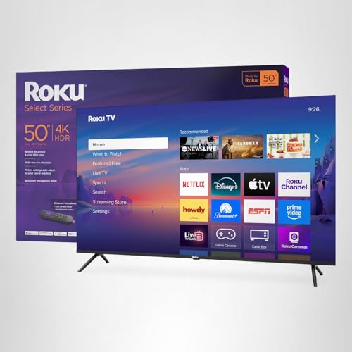 Roku Smart TV 2025 – 50-Inch Select Series, 4K HDR TV – RokuTV with Enhanced Voice Remote – Flat Screen LED Television with Wi-Fi for Streaming Live Local News, Sports, Family Entertainment