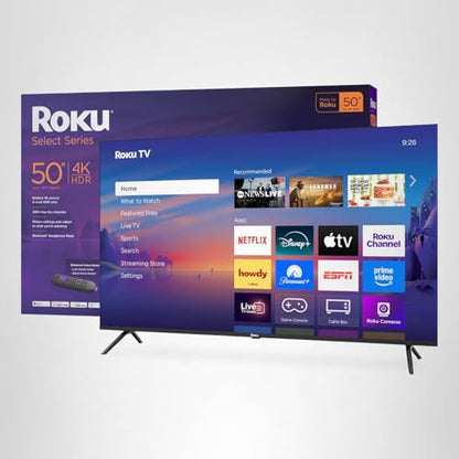 Roku Smart TV 2025 – 50-Inch Select Series, 4K HDR TV – RokuTV with Enhanced Voice Remote – Flat Screen LED Television with Wi-Fi for Streaming Live Local News, Sports, Family Entertainment