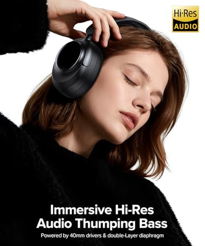 Hybrid Active Noise Cancelling Headphones, Bluetooth 6.0 Wireless Headphones Over Ear Headset with 120H Playtime, Hi-Res Audio, 5-ENC Mic, 35dB ANC Headphone Transparency Mode for Travel Black M