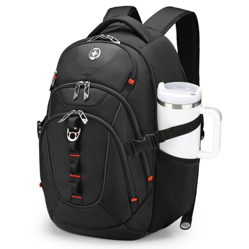 Swissdigital Design Laptop Backpack with USB Charging Port, Travel Backpack Fits 15.6 inches Computer, 31L College School Backpack for Men, Black | SD803