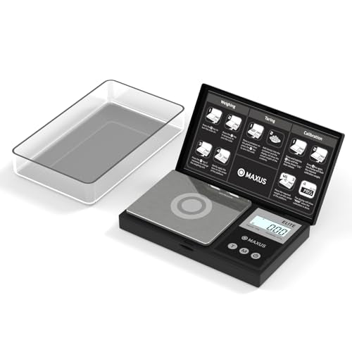 MAXUS Digital Pocket Gram Scale 500g x 0.01g High Precision with Tray, Weighs Small Food, Jewelry, Ounces, Grains, LCD Display, Tare Function