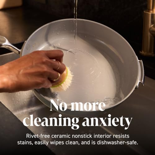 Ninja NeverQuit 3-Piece Ceramic Fry Pan Set, Bone & Silver, CQ13000IV2