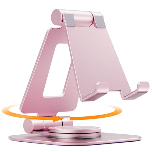 Nulaxy Rotatable Cell Phone Stand, Fully Adjustable Foldable Desktop Phone Holder Cradle Dock, Thick Case Friendly, Compatible with All Phones, Nintendo Switch, Rose Gold