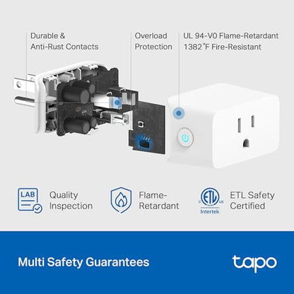 TP-Link Tapo Smart Plug Mini, Matter Compatible, Compatible with Alexa, Google Home & Samsung SmartThings, Energy Monitoring, 15A, UL Certified, 2.4G Wi-Fi Only, Tapo P110M(4-Pack)
