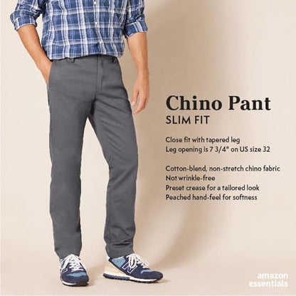 Amazon Essentials Men's Slim-Fit Wrinkle-Resistant Flat-Front Chino Pant, Indigo, 29W x 32L