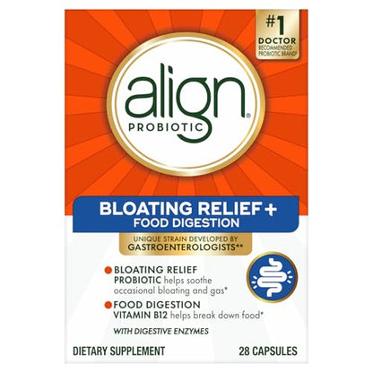 Align Probiotic Bloating Relief + Food Digestion, Probiotics for Women and Men, Promotes Digestive Health and Helps Support the Metabolism of Food*, 28 Capsules (Packaging May Vary)