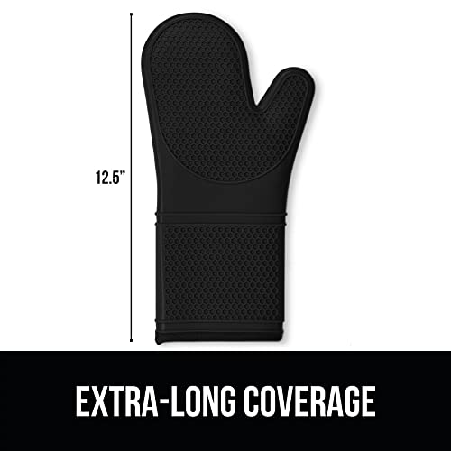 GORILLA GRIP Heat Resistant Durable Silicone Oven Mitts, BPA-Free Protective Grilling Potholders, Soft Cotton Lining, Flexible Waterproof Cooking Mitt Set, Kitchen Home Essentials, 12.5x8.3, Black
