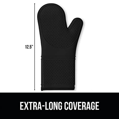 GORILLA GRIP Heat Resistant Durable Silicone Oven Mitts, BPA-Free Protective Grilling Potholders, Soft Cotton Lining, Flexible Waterproof Cooking Mitt Set, Kitchen Home Essentials, 12.5x8.3, Black