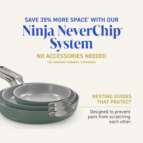 Ninja NeverQuit 3-Piece Ceramic Fry Pan Set, Bone & Silver, CQ13000IV2