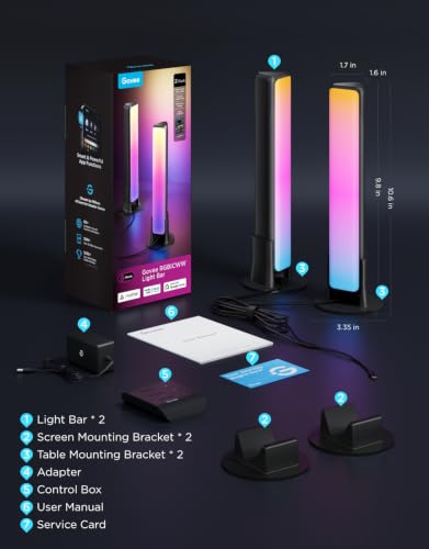 Govee Smart Light Bar, RGBICWW TV Lights for Living Room, Gaming, Black | Compatible with SmartThings, Matter, Alexa, LED Light Bar with Scene and Music Modes for Living Room, Gaming, PC, App Control