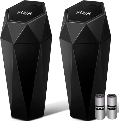 HOTOR Car Trash Can with Lid - 2 Pack, Car Accessories for Interior, Leakproof Vehicle Garbage Can with 30 Attached Trash Bags, Multipurpose Organizers and Storage for Home, Office, Black