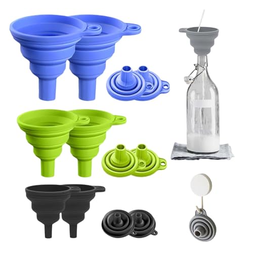 6 Pack Collapsible Funnel Set, New Silicone Funnels, 3 Sizes (C Set) for Daily Cooking and Water, Kitchen Gadgets