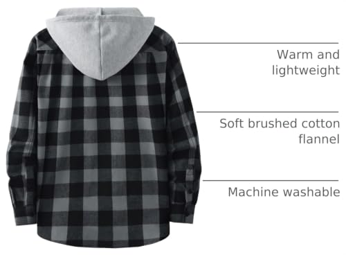 ZITY 3 Pack Men's Flannel Hoodie Shirts Long Sleeve Button Down Plaid Shirt