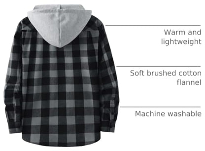 ZITY 3 Pack Men's Flannel Hoodie Shirts Long Sleeve Button Down Plaid Shirt