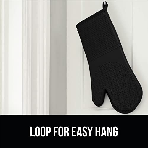GORILLA GRIP Heat Resistant Durable Silicone Oven Mitts, BPA-Free Protective Grilling Potholders, Soft Cotton Lining, Flexible Waterproof Cooking Mitt Set, Kitchen Home Essentials, 12.5x8.3, Black