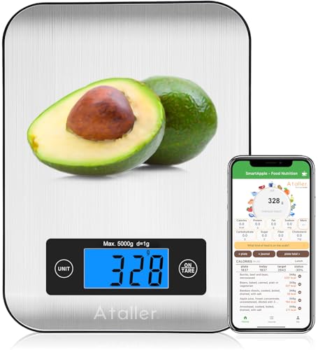 Ataller Smart Food Scales, 1g Resolution Max 5kg 11Ibs, Stainless Steel