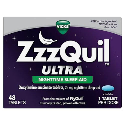ZzzQuil ULTRA, Sleep Aid, Doxylamine Succinate 25mg, Sleep Aids for Adults, Nighttime Sleep Aid, 48 Tablets