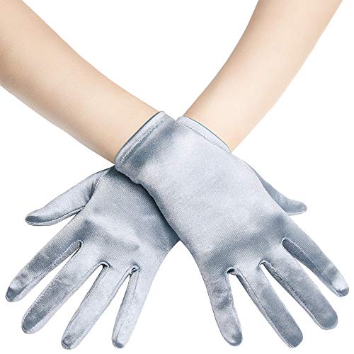 BABEYOND Short Satin Opera Gloves for Women 1920s Bridal Tea Party Gloves | Flapper Accessories, Wedding Reception, Costume, Prom, Formal Evening Wear, Cocktail Banquet, Stretchy Fit, 8.6 Inch