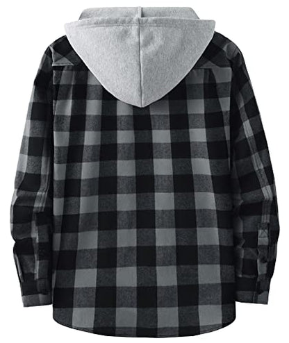 ZITY 3 Pack Men's Flannel Hoodie Shirts Long Sleeve Button Down Plaid Shirt