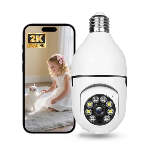 Hawkray Light Bulb Security Camera -5G& 2.4GHz WiFi 2K 3MP Security Cameras Wireless Outdoor Motion Detection and 911 Alarm Monitoring,Open AI Enabled,US Local Cloud, Color Night Vision