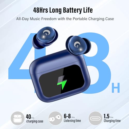 2026 Sleep Earbuds Bluetooth 5.4 in Ear Smart Touch Screen Ear Buds, 48H Playtime Mini Sleep Headphones Small Design for Side Sleepers, 5 EQ Modes, Crystal-Clear Calls, IPX7 Waterproof Earphones Blue