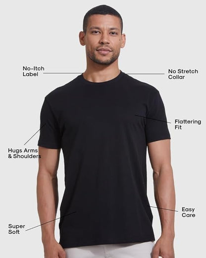 True Classic Mens T-Shirts - Short Sleeve Crew Neck Plain Novelty T Shirt for Men, Pack of 6, Variety, L