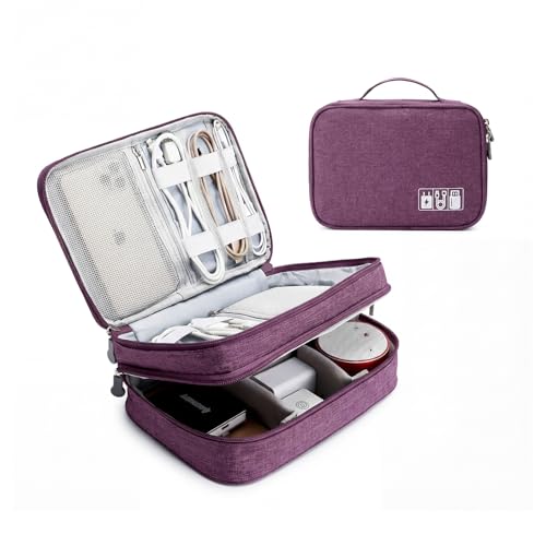 Lanola Travel Cable Organizer Bag, Electronic Accessories Case Portable Double Layer Cable Storage Bag for Cord, Charger, Flash Drive, Phone, SD Card,Personal Items - (Purple)