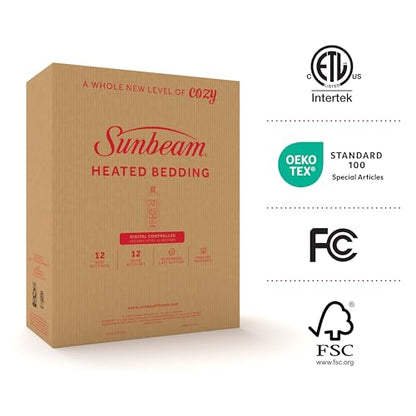Sunbeam Royal Ultra Fleece Heated Electric Blanket Twin Size, 84" x 62", 12 Heat Settings, 12-Hour Selectable Auto Shut-Off, Fast Heating, Machine Washable, Warm and Cozy, Matcha
