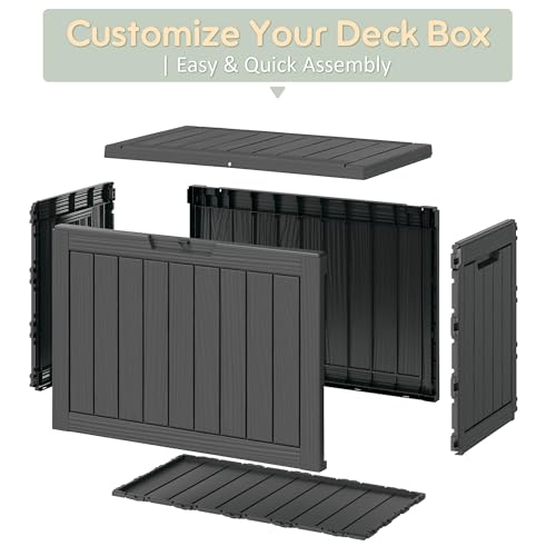 KAMABOKO 45 Gallon Outdoor Storage Box, All-Weather Deck Box for Patio Furniture, Package Deliveries, Garden Tools, Pool Supplies & Cushions, Black