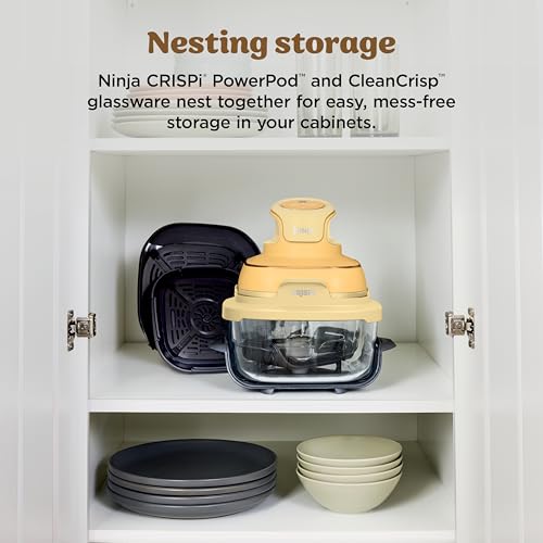 Ninja | Air Fryer | Crispi 4-in-1 Portable Cooking System | 4QT & 6 Cup Glass Containers, Crisper Plates & Storage Lids Included | Microwave, Freezer & Dishwasher Safe | Ginger Snap | FN101GD