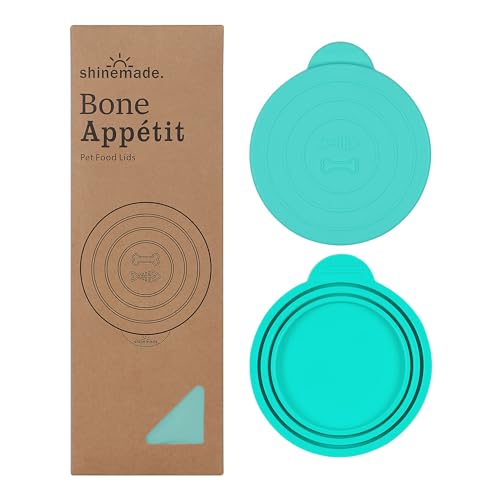 Shinemade Silicone Pet Food Can Covers - Airtight Lids for Dog & Cat Wet Food Storage, Bone Appetit Food Savers for Freshness (Aqua Saltwater 2 Pack)