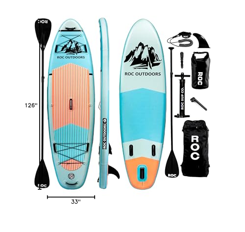 Roc Inflatable Stand Up Paddle Boards with Premium SUP Paddle Board Accessories, Wide Stable Design, Non-Slip Comfort Deck for Youth & Adults (Cloud)
