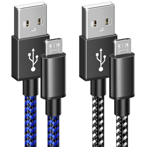 6amLifestyle 2 Pack 10ft PS4 Controller Charging Cable, Micro USB Braided Cord Compatible with PlayStation 4 DualShock 4, PS4 Slim/Pro, Xbox One S/X, Android Phones, Kindle, Black & Blue