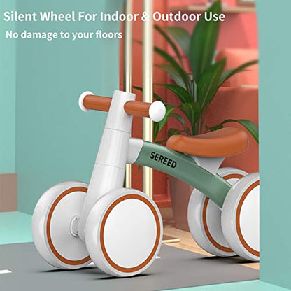 SEREED Baby Balance Bike for 1-2 Year Olds - 4 Wheels, First Bike for Toddlers, Birthday Gift (Green)
