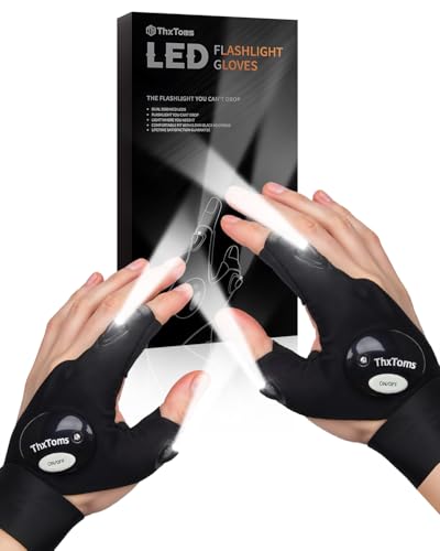 ThxToms LED Flashlight Gloves, Gifts for Him Men Boyfriend Husband, Mens Gifts for Fathers Day Christmas Birthday, Cool Gadgets Tools for Fishing, Repairing, Camping, 1 Pair Black