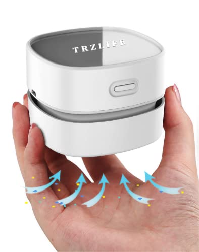 TRZLIFE USB Rechargeable Mini Desk Crumb Vacuum, Portable Cordless Desktop Cleaner for Keyboard, Desktop, Countertop, Drawer, Ideal Office Accessory Ideal Gift, White