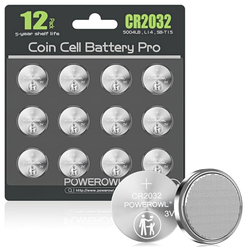 POWEROWL High Capacity CR2032 Battery 12 Pack - CR2032 Lithium 3V Coin Battery Replacement for Apple Airtag Key Fob Remote Controller LED Candles Glucometer