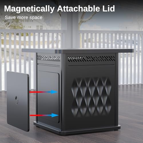 EAST OAK 28'' Propane Fire Pit Table, 50,000 BTU Steel Gas FirePit for Outdoor, Outside Patio Deck and Garden, CSA Certified Fire Table with Magnetic Lid, Cover-Storage Basket and Lava Rock , Black