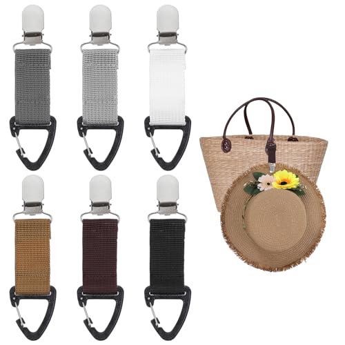 Sorcristy 6 Pack Travel Hat Clip Elastic Hat Holder Hands-Free Accessories for Bags, Backpacks, Purses, Luggage, Outdoor Travel Accessory