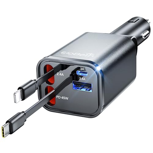 Retractable Car Charger,Car Phone Charger USB C Fast Charge,Cigarette Lighter USB Charger Car Accessories for Women,Road Trip Essentials Gift for Men,Car Charger for iPhone 17/16/15,Galaxy S26,Pixel