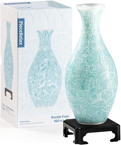 PieceRelax 3D Puzzle Vase for Adults to Flower Arrangement and Home Decoration Made By 160 Curved Plastic Puzzle Pieces - Winter Grace, for Mom [S1043]