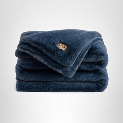 UGG Euphoria Plush Faux Fur Throw Blanket, Soft Warm Throw Blankets for Couch or Bed, Luxury Bedroom Decor, Giftable Holiday Blankets, Machine Washable, 50-inch x 70-inch, Indigo Blue