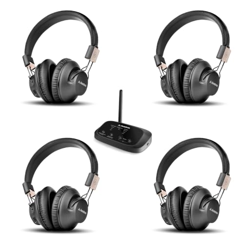 Avantree Quartet 2 - Silent Disco Headphone System for Group Listening | 2.4GHz Expandable Wireless Multiple Headphones with Low Latency & Clear Voice for TV, Church, Classroom, Plug & Play