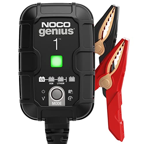 NOCO GENIUS1 1A 6/12V Smart Battery Charger, Trickle Charger & Maintainer | Overcharge Protection, Desulfator, Temperature Compensation, Force Mode, For Lead-Acid (Wet, Gel, AGM) & Lithium (LiFePO4)