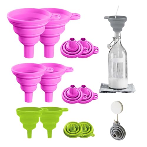 6 Pack Silicone Collapsible Funnel Set, 3 Sizes (D Set), Filling Bottles, Daily Cooking, Water, Kitchen Gadgets