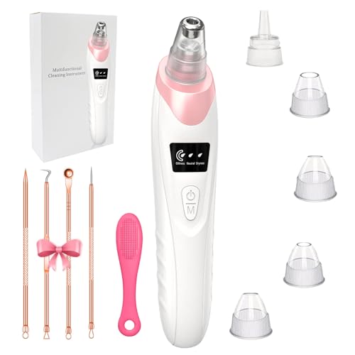 Blackhead Remover Pore Vacuum,with Nose Brush & Blackhead Needle Set, 3 Adjustable Suction Levels 5 Suction Power,5 Probes USB Rechargeable Pore Cleaner for Facial Deep Cleansing (Pink)