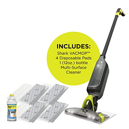 Shark VACMOP Cordless Hard Floor Cleaner, Vacuum and Spray Mop, Powerful Suction, Lightweight, LED Headlights, Includes 4 Disposable Pads, 12oz Multi-surface Cleaning Solution, Gray, VM252