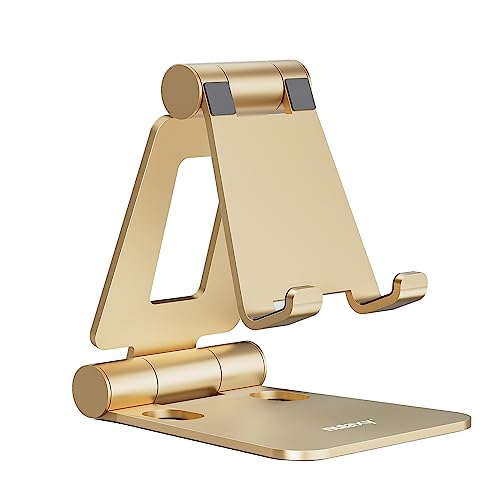 Nulaxy Full Aluminum Dual Folding Cell Phone Stand for Desk, Gold